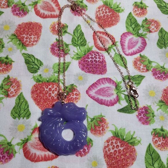 Purple Jade Carved Dragon Pendant Necklace in 14K Rose Gold/Sterling Silver - Picture 5 of 10